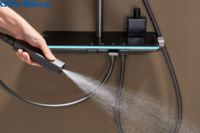 Ensemble de douche LED chromé brossé de haute qualité avec touches de piano, robinet en céramique, 4 fonctions, panneau de douche thermostatique en laiton pour salle de bain