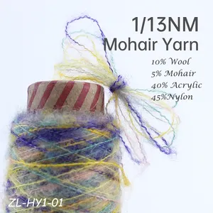 1/13NM 10% Wool 5% Mohair 40% Acrylic 45%Nylon Polyamide fancy knitting crochet flat knitting machine blended yarn mohair