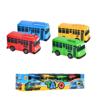 Autobús de Juguete Tayo Modelo Miniatura Barato de Plástico con Mecanismo de Fricción Autobús Escolar con Puerta que se Abre