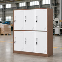 Armoire de rangement en acier à 6 portes avec cadre marron et portes blanches pour le bureau, l'école, la maison et l'organisation sécurisée des affaires personnelles