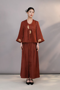 <span class=keywords><strong>Pantalon</strong></span> en soie léger pour <span class=keywords><strong>femme</strong></span>, élégant et polyvalent, avec des éléments traditionnels <span class=keywords><strong>chinois</strong></span> modernes, couleur vin rouge, pour l'automne, style simple et tendance - Product Image 2