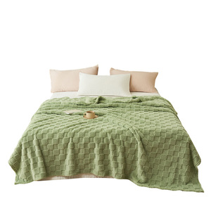 Green Quilted Plush <b>Throw</b> Blanket Solid Color Soft Bedding Rectangular All-Season Use - Product Image 1
