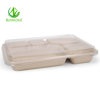 SUMKOKA Barquette alimentaire à 5 compartiments en bagasse, compostable et jetable, pour plats à emporter et repas de restaurant