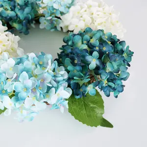 Spring Wreath for Front Door Blue White Hydrangea Grapevine Wreath Artificial Flowers Wreath for Farmhouse Wall Decor