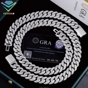 Colliers de luxe RTS 15 mm 18 mm en argent sterling S925 avec diamants baguette en moissanite, chaîne cubaine, collier hip hop - Product Image 1