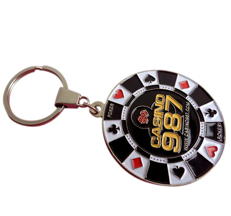 Porte-clés en émail forme ronde, 2021 pièces, en métal, pour lecteur de cartes, poker