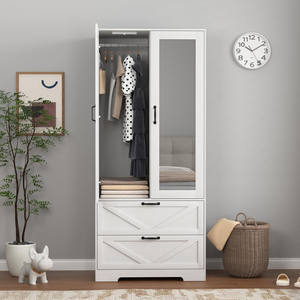 FONDLIVE-<span class=keywords><strong>Armario</strong></span> blanco de dos puertas, <span class=keywords><strong>armario</strong></span> <span class=keywords><strong>alto</strong></span> de almacenamiento con puerta de espejo para dormitorio u hotel, muebles de dormitorio - Product Image 2