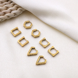 Geometric Huggie Earrings Gold Steel Color Various Shapes For Women - Product Image 1