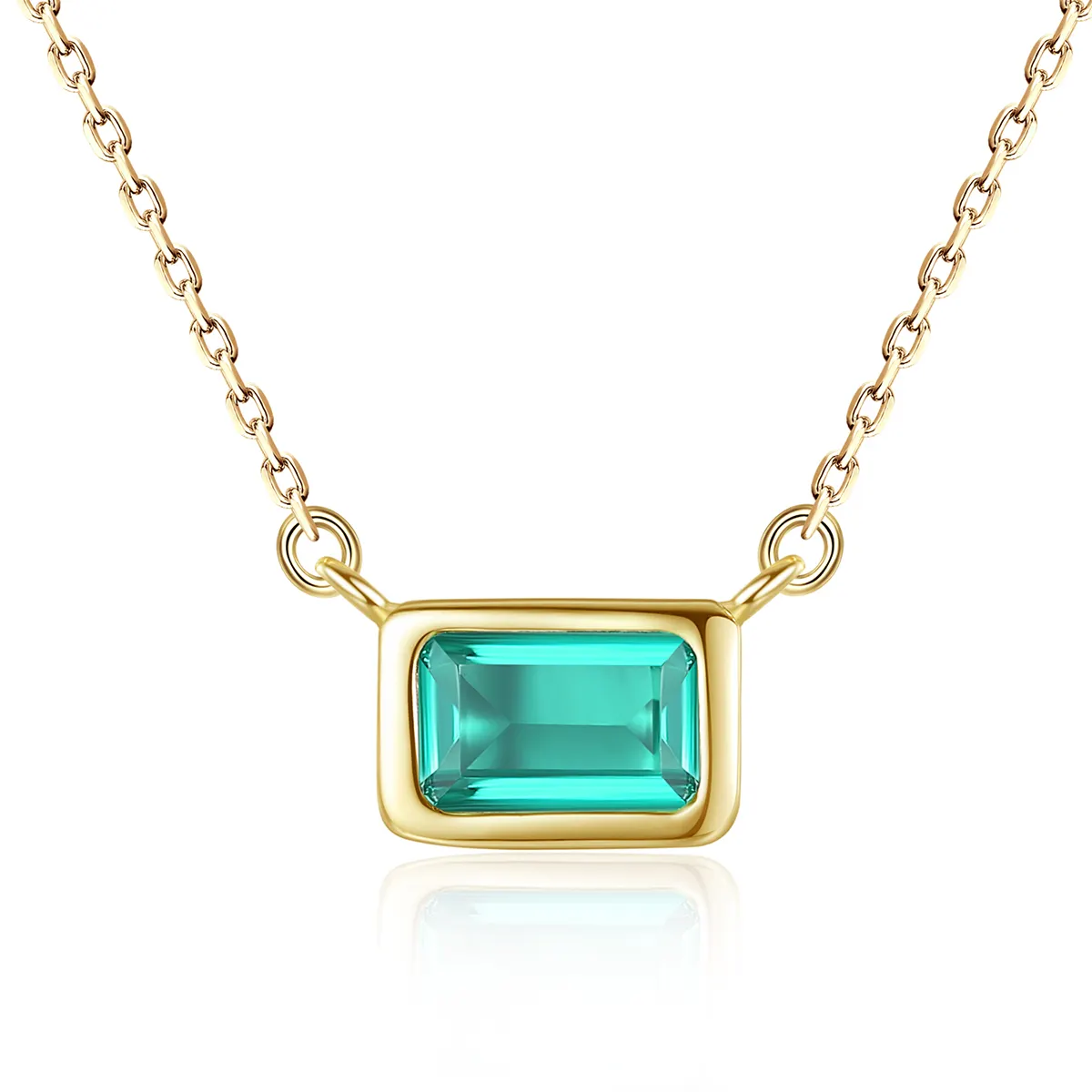 CZCITY Women 925 Sterling Silver Gold Plated Chain Link Design Necklace with Sky Blue Square Pendant Jewelry