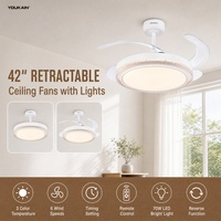 Ventilateur de plafond LED rétractable invisible en cristal de luxe avec télécommande, lampe décorative pour chambre et salle à manger