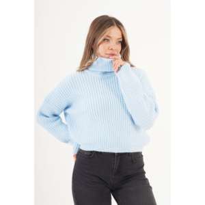 Pull en tricot à col roulé pour femme Thessaloniki en gros, bleu bébé - Product Image 4