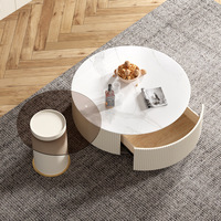 Hanyee 2024 vente chaude dessus en marbre 2 pièces ensemble de table en verre avec tiroir de rangement rond blanc béton Table basse ensemble de meuble TV