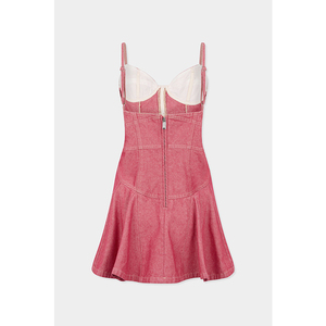 Vestido Mini de Mujer Estilo Vaquero Y2K para Vacaciones en la Playa, con Costuras en Contraste, Escote Bustier y Dobladillo Acampanado - Product Image 2