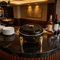 Plat de service de luxe Oulu en marbre blanc, chauffe-plat de buffet en acier inoxydable, capacité 6L, couvercle invisible, chauffage au combustible