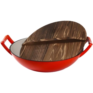 <span class=keywords><strong>Wok</strong></span> de Hierro Fundido Esmaltado Antiadherente de Calidad Alimentaria con Tapa de Madera y Doble Asa Ancha para Freír, Saltear y Estofar, Precio de Fábrica - Product Image 5