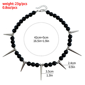 Joyería transfronteriza europea y americana INS estilo Punk Cadena de clavícula gótica personalidad gargantilla de perlas negras collar de cono - Product Image 4