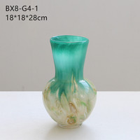 Vase à fleurs en verre, dégradé bleu-vert, corps rond, col étroit, pour arrangement floral à domicile, décoration, vente en gros