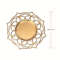 Vente flash, décoration de table de fête de luxe, mariage, sous-plat en plastique, 13 pouces, octogonal, creux, doré, assiette de présentation en plastique