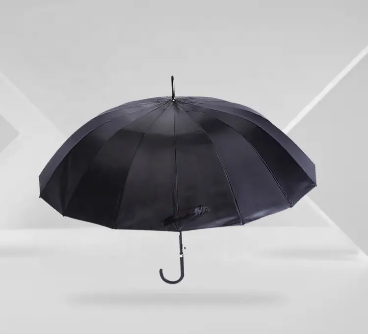 مظلة مطر أوتوماتيكية رخيصة مع أشعة فوق بنفسجية بمقبض على شكل J مطلية باللون الفضي والأسود 21 بوصة بسعر الجملة من المصنع 16K