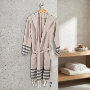 Peignoir doux 100% coton à taille élastique et col en V pour le bain - Haute qualité - Product Image 2