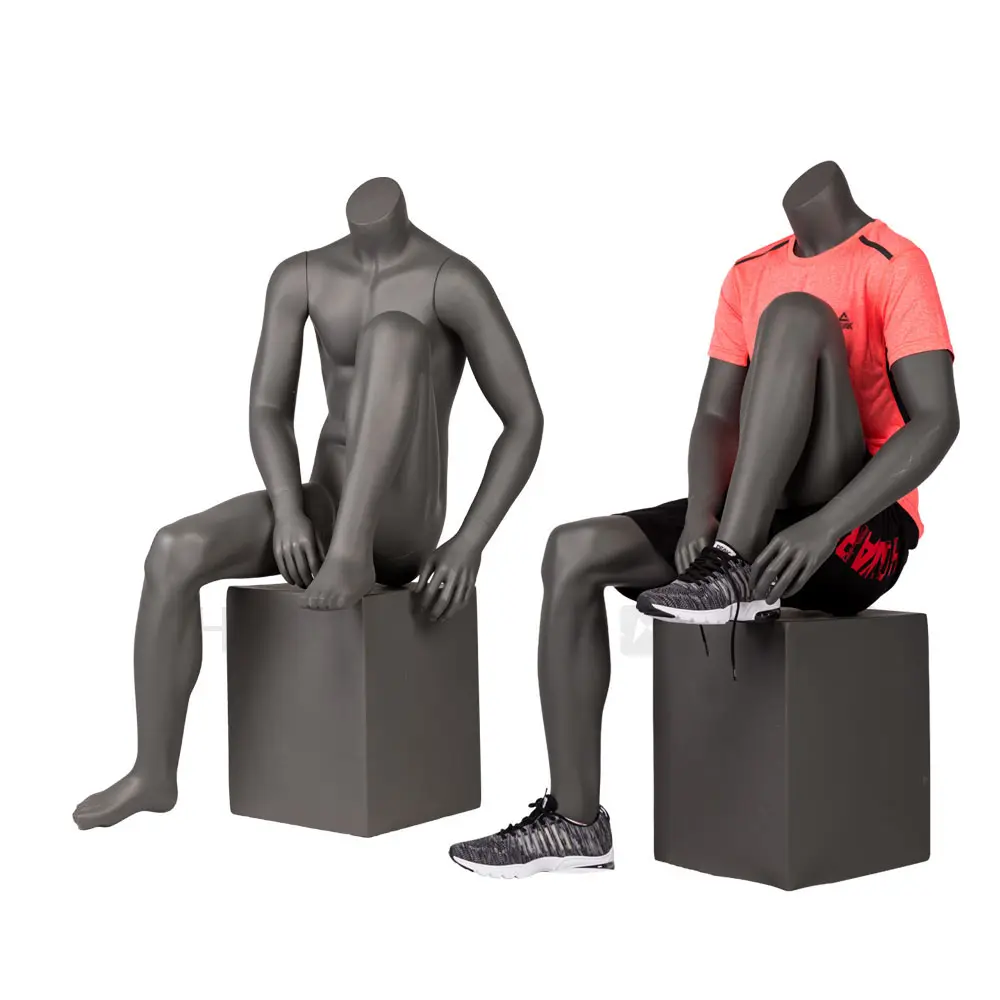 ファッショングラスファイバー男性座っているスポーツ筋肉マネキン黒全身男性ディスプレイマネキン