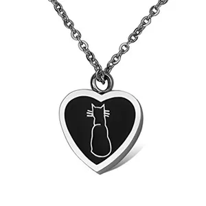 BIGGER ASHES CHAMBER Collar de acero inoxidable con colgante de corazón de gato esmaltado para cenizas, recuerdo funerario, regalo, joyería de recuerdo - Product Image 1