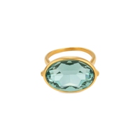 Bague de mariage en acier inoxydable plaqué or 18 carats avec grand diamant ovale bleu, bijou cadeau pour femme