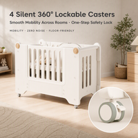 Lit bébé multifonctionnel 4-en-1 pour cododo avec station à couches et roulettes, vente en gros, OEM ODM