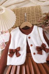 Produsen Pakaian Musim Gugur Musim Dingin Desain Baru Anak-Anak 3Pcs Setelan Sweater Lengan Panjang Rompi Rok Kulit PU Pakaian Anak Perempuan S - Product Image 3