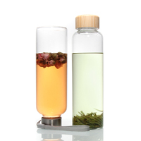 Bouteille d'eau en verre borosilicate transparent recyclé de 280 ml, 360 ml, 480 ml avec couvercle en acier inoxydable pour adultes, écologique, pour la salle de sport