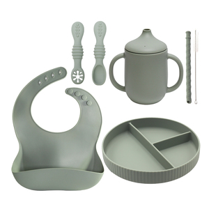 Vente chaude Enfant Autre Vaisselle Ensemble Silicone Bol Sippy Tasse Paille Assiette Bavoirs Produits Bébé Alimentation Ensemble - Product Image 2