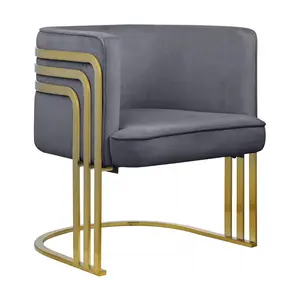 Luxury Modern Hotel Restaurant Dining Room Chair Brown Grey Scandinavian Fabric Velour Tufted Velvet Dining Chair with metal leg