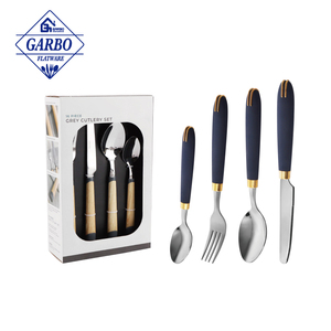 Trung Quốc hiện đại 24 cái thép không gỉ treo dao kéo <span class=keywords><strong>Set</strong></span> Home khách sạn <span class=keywords><strong>Flatware</strong></span> với nhựa xử lý trên dây Giá đứng PVC Bìa - Product Image 2