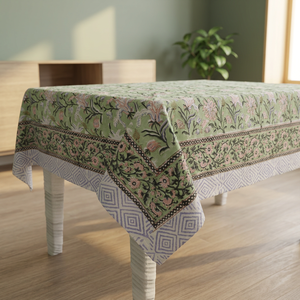 Premium Quality Rectangle Floral Printed Luxury Handmade Cotton Linen Woven <b>Tablecloth</b> <b>Green</b> Washable Eco-Friendly Durable Home - Product Image 1
