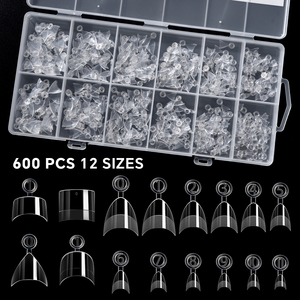 KADS 600 Uñas Postizas Extra Cortas de Media Cobertura Transparentes Sin Lima, 12 Tamaños, Puntas de Uñas Falsas para Extensión de Manicura - Product Image 4