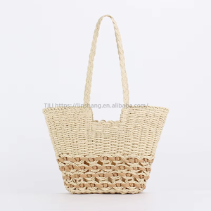 Sac de plage et de loisirs pour femme Tanjing en corde de papier tressée creuse, grande capacité, avec deux poignées et fermeture éclair - Product Image 6
