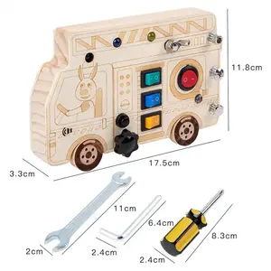 High Quality Montessori Baby Toys Wooden School Bus Type Busy Board Kids Color Cognition Toy With Light Up LED Educational Toys