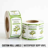 Autocollants laminés sur rouleau avec barrière anti-graisse pour bouteilles d'huile d'olive extra vierge, étiquettes personnalisées, décalcomanies, emballage