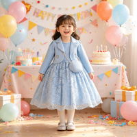 Ensemble 3 pièces pour filles : Robe de princesse en dentelle, veste blazer et sac – Idéal pour mariage, anniversaire, banquet, concours de beauté – Robe de soirée brodée pour fille