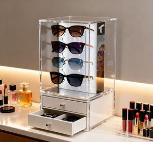 Kustom ramah lingkungan akrilik polesan daur ulang klasik persegi panjang tepi miring kacamata Desktop/kacamata hitam layar berdiri - Product Image 1