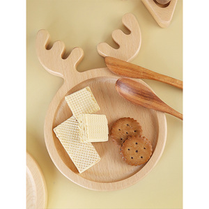 Bandeja de madera de haya con forma de cuerno de ciervo, plato infantil con diseño de animal de dibujos animados para refrigerios y frutas - Product Image 1