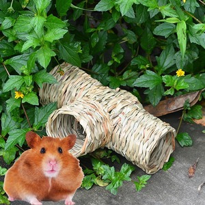 Tunnel pour animaux de compagnie en paille fait main, trois voies, pour cochons d'Inde, oiseaux, petits animaux, taille M, en herbe - Product Image 4