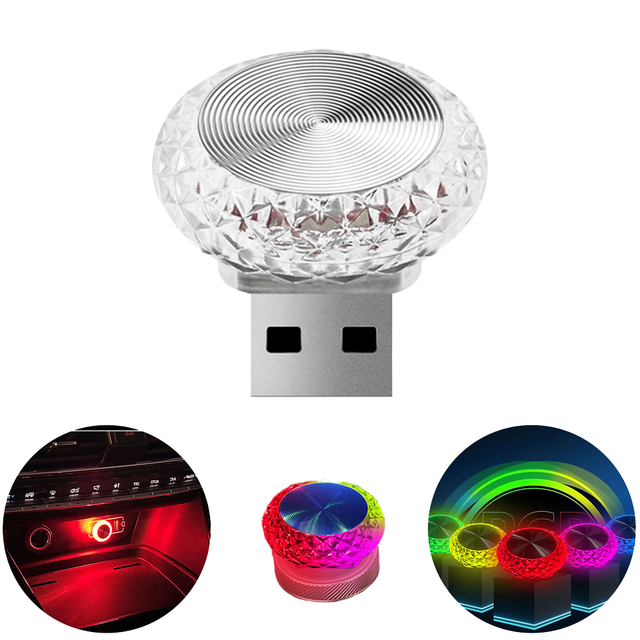 Portable Mini LED Lamp RGB Ambient Light Plug-and-Play Car Interior Decorative LED Lights USB Flash Light New Condition