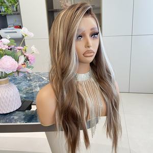 Venta Directa: Peluca Sintética Larga Ondulada con Encaje Frontal 13x4, Color Castaño de Alta Calidad, Peluca de Fibra con Partidura Lateral 13x4 - Product Image 1