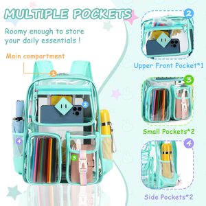Sac à dos transparent robuste approuvé pour les stades, en PVC imperméable, sac à dos transparent pour livres avec sangle renforcée - Product Image 3