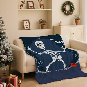 Plaid en peluche rectangulaire à imprimé squelette d'Halloween, écologique, pour la maison, style festival d'automne - Product Image 2