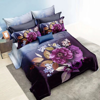 Ensemble de literie quatre pièces en microfibre 100% polyester, impression numérique 3D, motif floral rose, housse de couette, draps, ensembles de draps