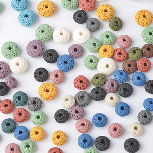 Perles rondes en <span class=keywords><strong>pierre</strong></span> <span class=keywords><strong>volcanique</strong></span> colorées, grandes perles abaque à trou large, accessoires de bijoux DIY, vente en gros - Product Image 4