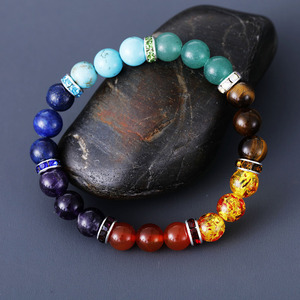 Natural Stone 7 Color Chakra Beaded Elastic <b>Bracelet</b> Unisex Jewelry Gift Yiwu Origin - Product Image 3