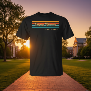 T-shirt della Cheyney University Pennsylvania con design vintage a strisce color tramonto - Product Image 3